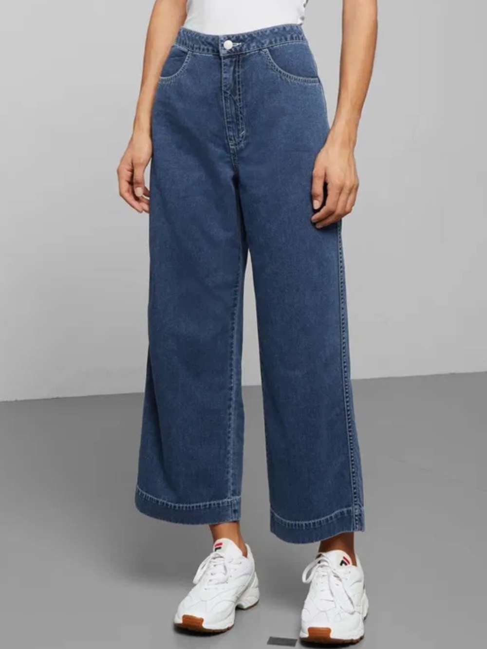 Weekday Vida High Rise Wide Leg Ankle Crop Jeans Dream Blue